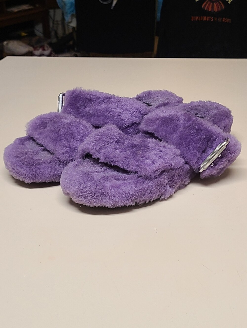 Ugg Fuzz Yeah Violet Bloom fuzzy double strap slide sandals size 7